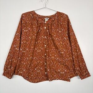 Duluth Trading Co. Blouse Womens XL Orange Woodland Print Long Sleeve Mushrooms